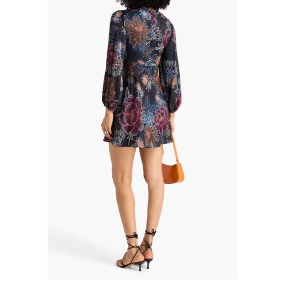 FARM RIO sparkle flowers mini dress cut out detail in black Long Sleeves Sz S - Picture 2 of 8